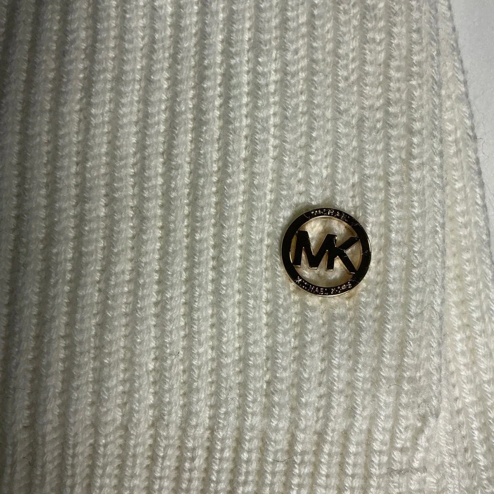 Michael Kors Cream Knit Scarf with Gold Logo Detail - One Size